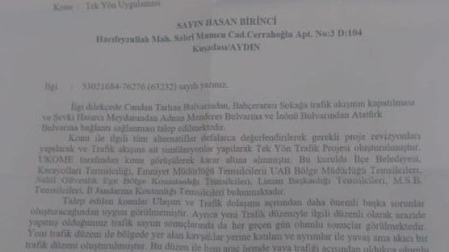 DSP KUŞADASI İLÇE BAŞKANI HASAN BİRİNCİ’NİN TEK YÖN İLE İLGİLİ BAŞVURUSUNA OLUMSUZ YANIT