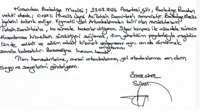 BAŞKAN ÖMER GÜNEL’DEN VEKİL TAHSİN DEMİRTAŞ’A TEBRİK MESAJI